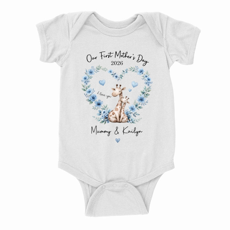Our First Mother's Day Giraffe Mom And Baby - Personalised Onesie - First Mother's Day Baby Gift