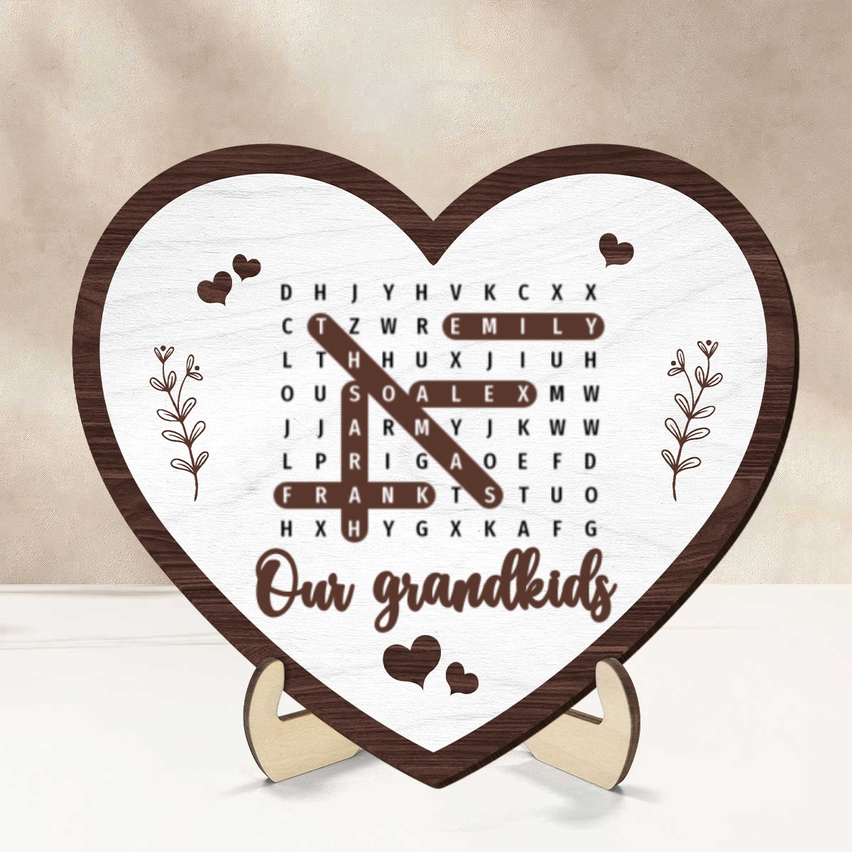 Our Grandkids Word Search Puzzle - Personalized 2-Layered Wooden Plaque - Gift for Grandma