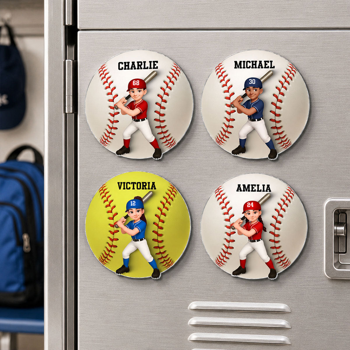 Baseball Boy & Girl - Personalized Acrylic Locker Magnet - Back To School Gift For Daughters, Sons, Grandkids, Teenagers, Teen Girl, Teen Boy