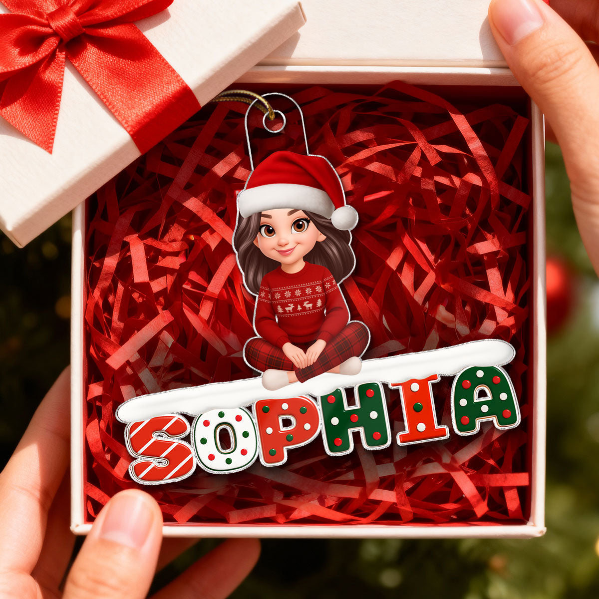 3D Effect Festive Family Member Name - Personalized Acrylic Ornament - Gift For Family