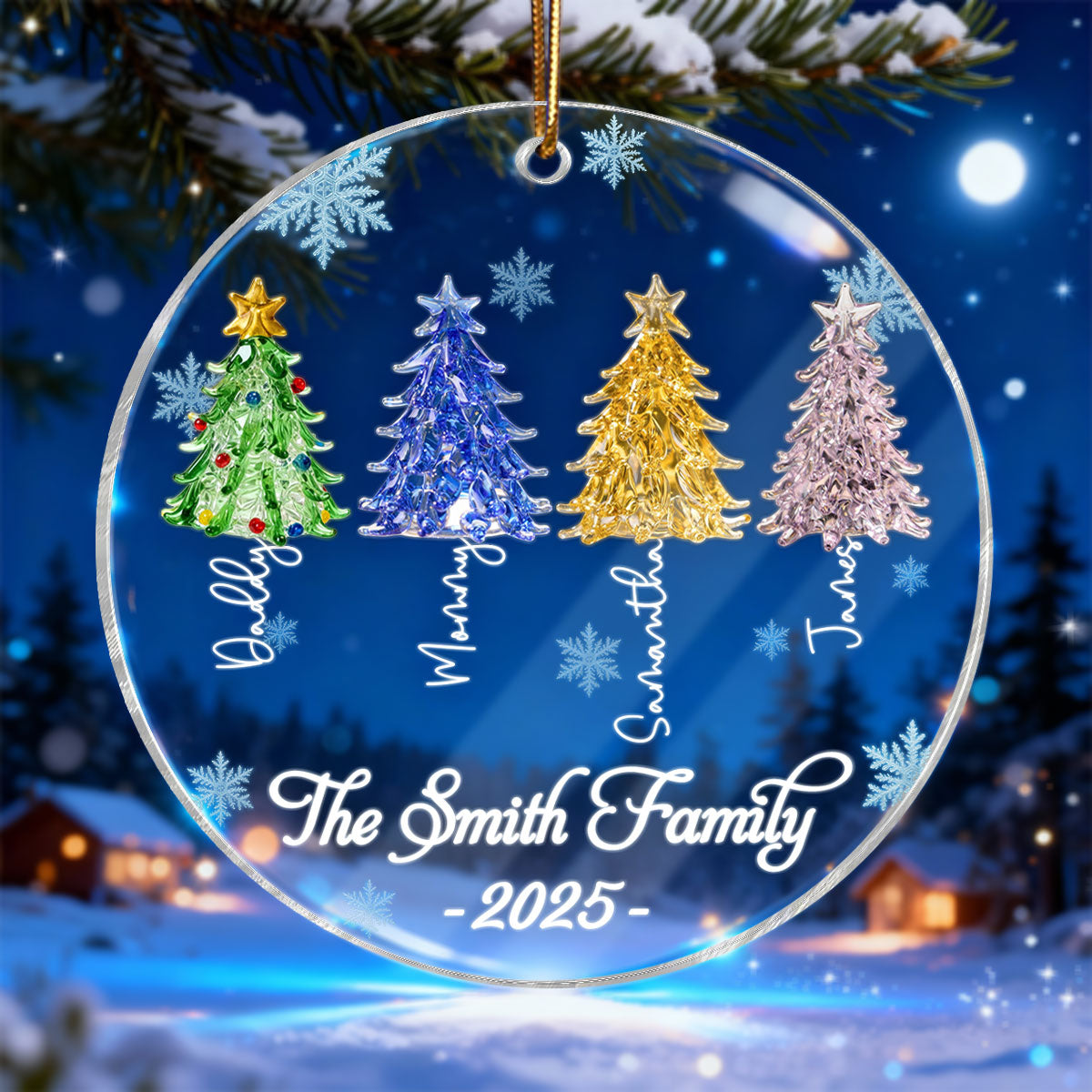 3D Crystal Effect Family Christmas Trees - Personalized Acrylic Ornament - Gift For Family