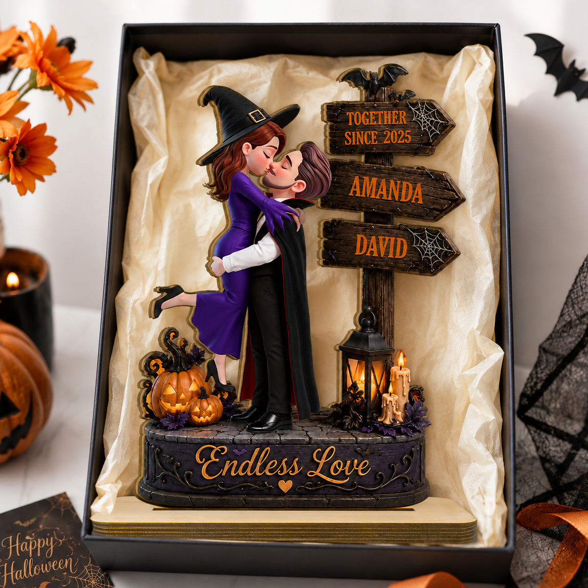 Endless Love Couple Halloween - Personalized 2-Layered Wooden Plaque - Halloween Decor Gift, Gift For Couple