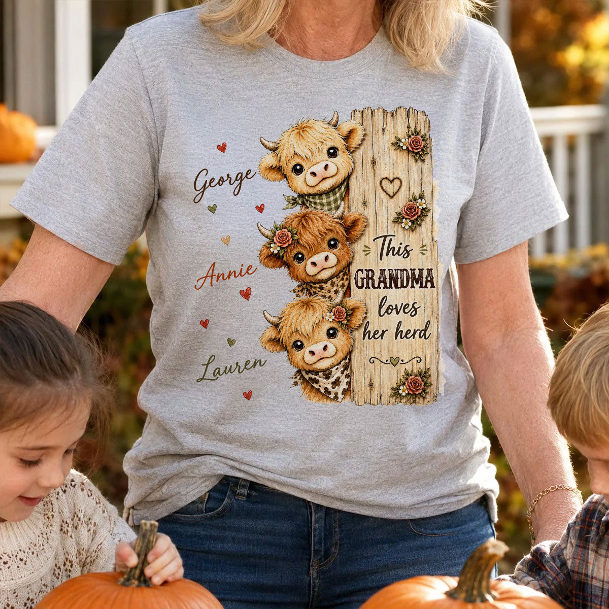 This Grandma Loves Her Herd Highland Cow - Personalized Shirt - Cozy Fall Shirt for Grandma