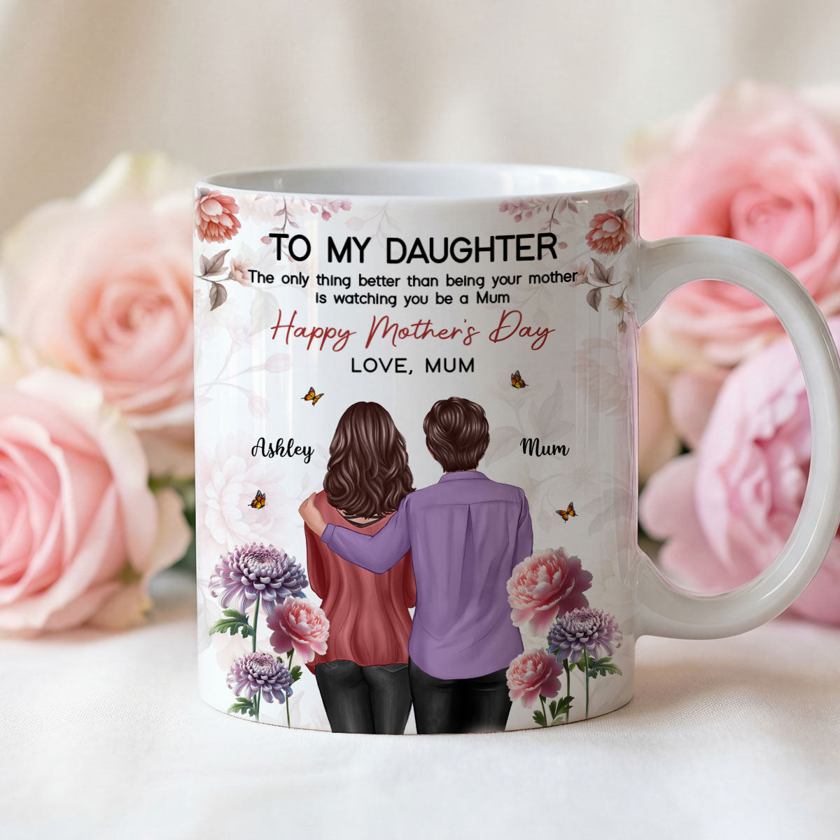 To My Daughter From Mum Birth Month Flower Floral Pink Tone - Personalised Mug - Mother's Day