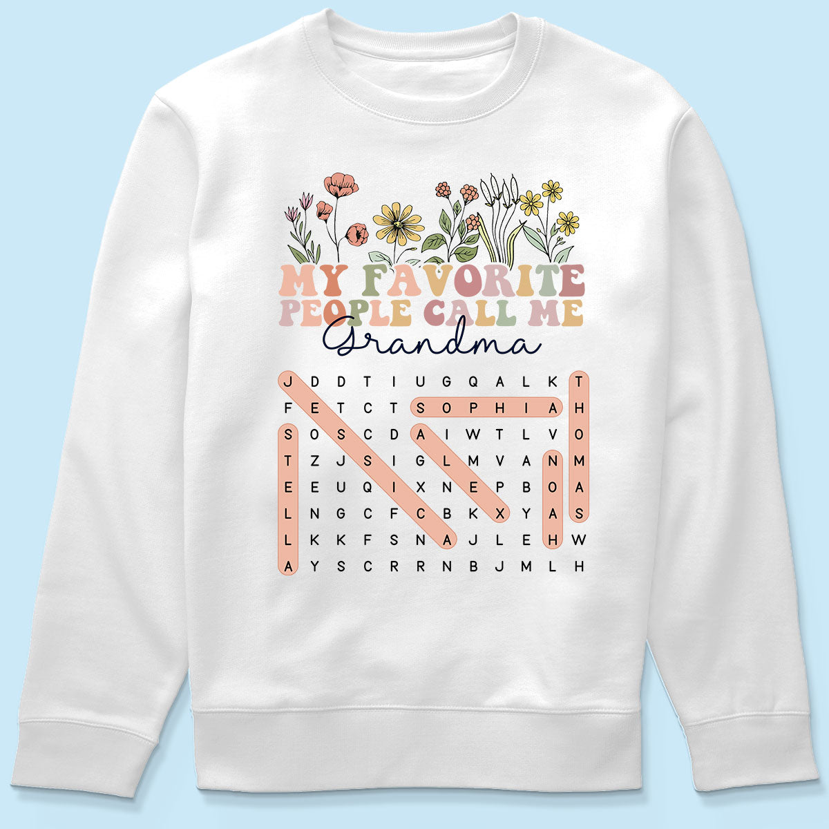 My Favorite People Call Me Grandma Floral Word Search Puzzle - Personalized Shirt - Mother's Day Gift For Grandma Mom