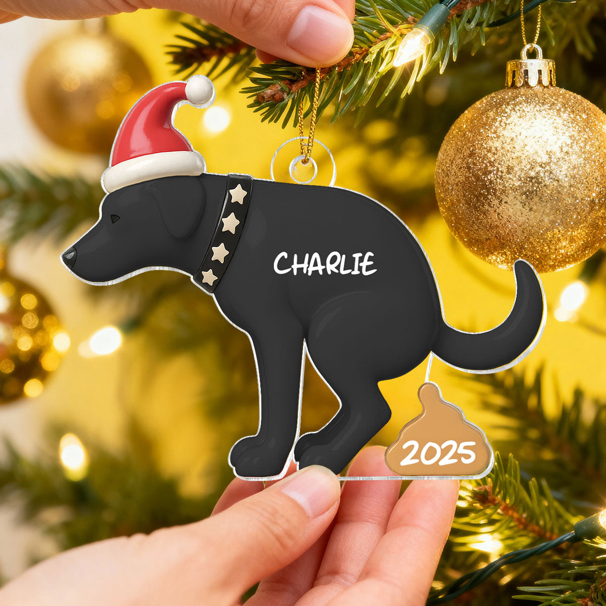 3D Effect Labrador Dog Pooping - Personalized Acrylic Ornament - Funny Christmas Gag Gift, White Elephant Gift