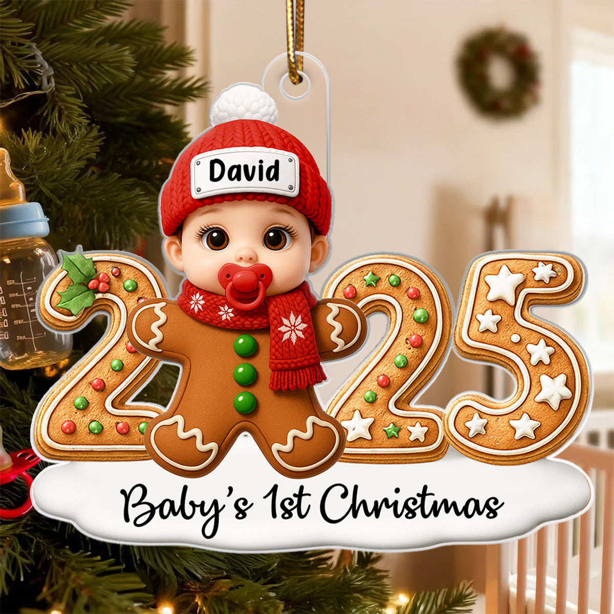 Baby Gingerbread First Christmas - Personalized Acrylic Ornament - Unique Christmas Gift For New Born, Baby
