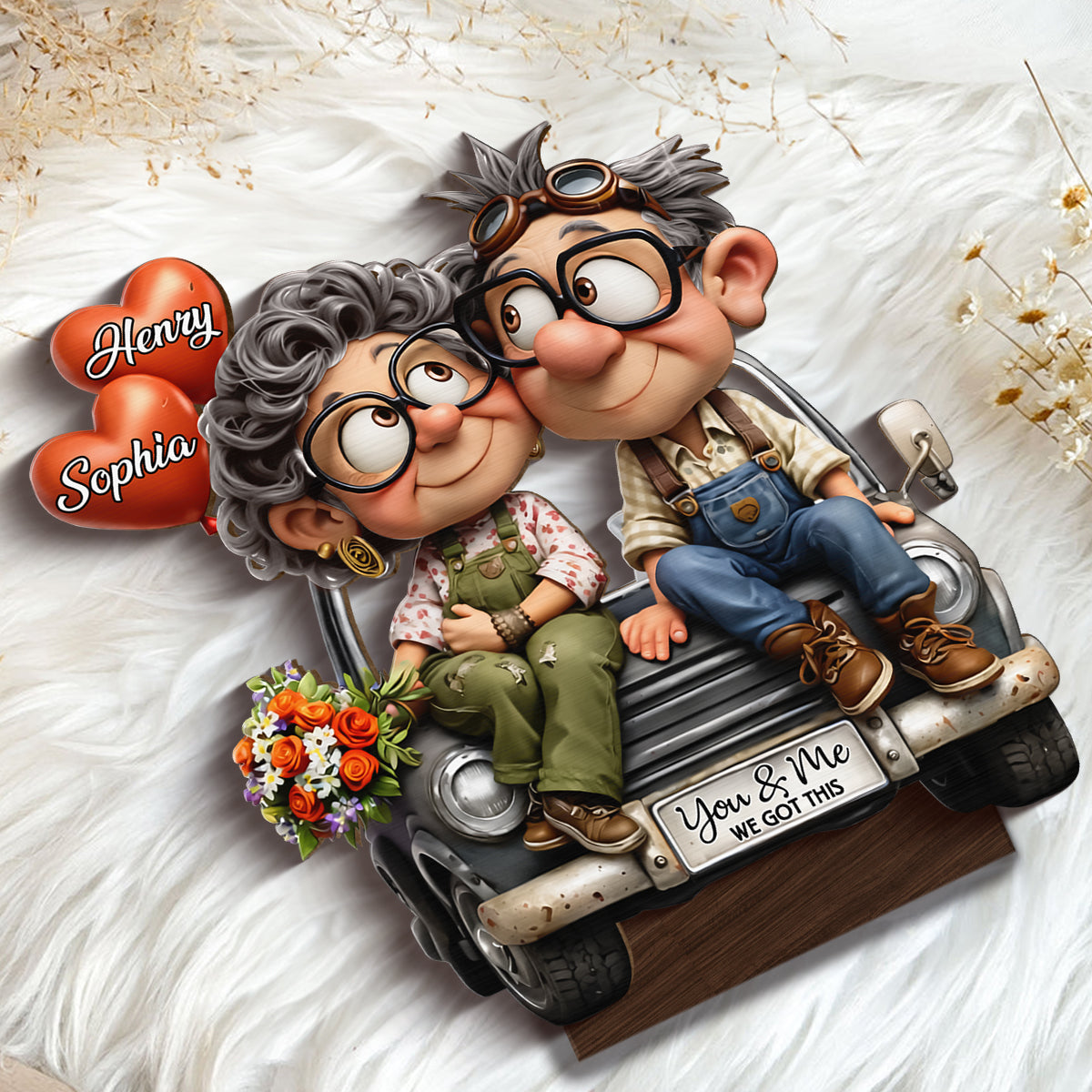 Funny Old Couple Vintage Truck - Personalized 2-Layered Wooden Plaque - Anniversary, Valentine's Day Gift, Gift For Him, Gift For Her