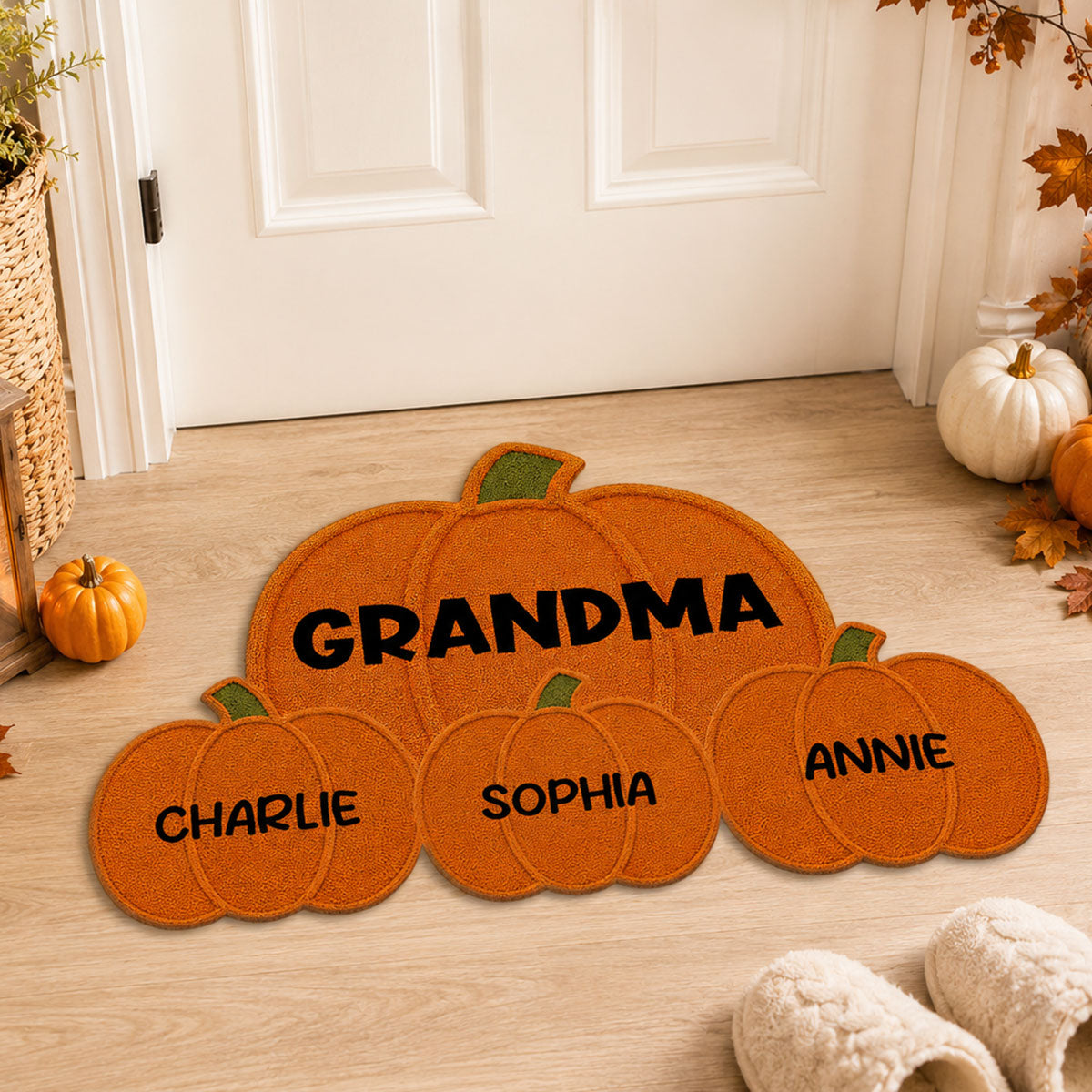 Fall Season Grandma Grandpa's Little Pumpkins - Personalized Doormat - Gift For Grandma