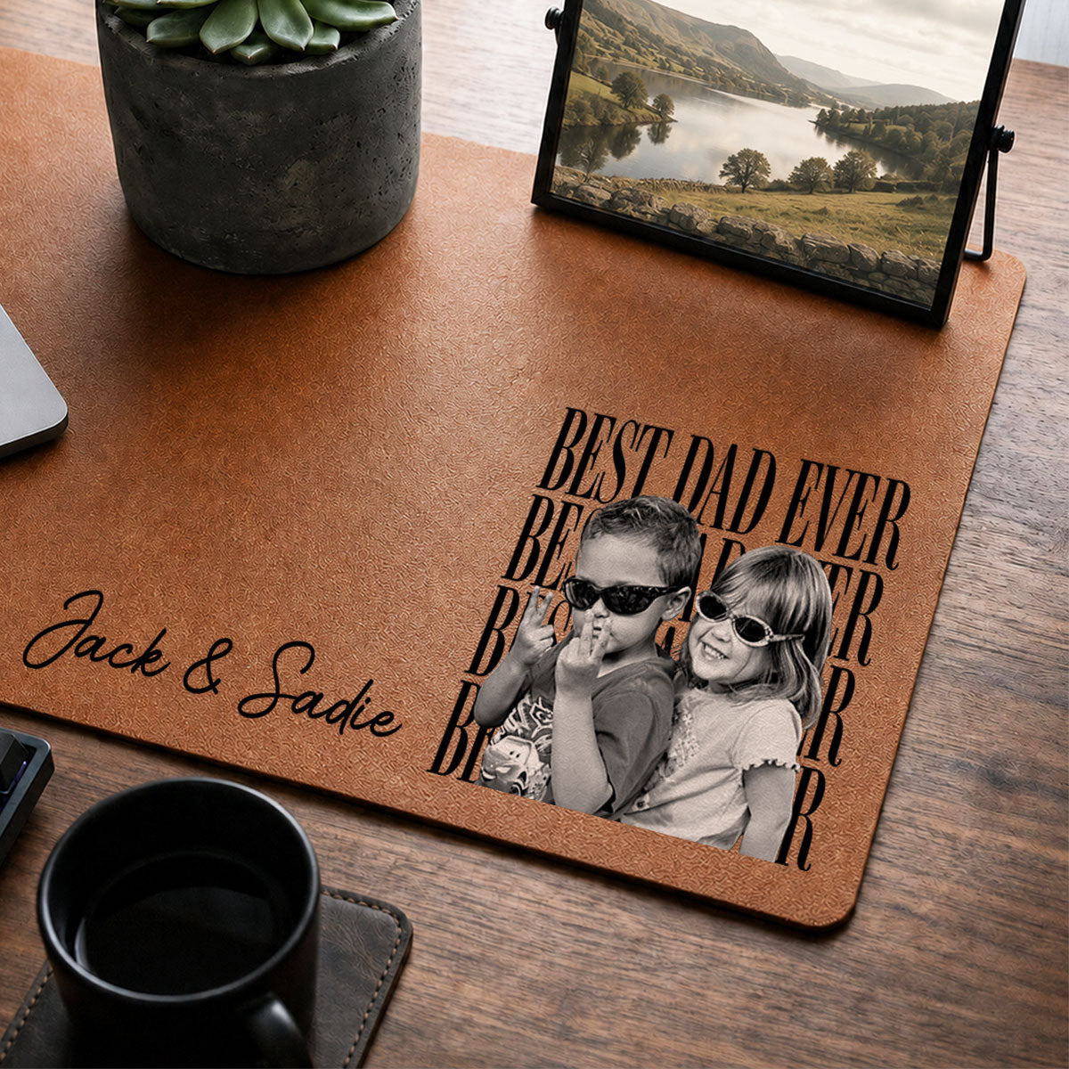 Best Dad Ever Custom Kids Photo - Personalized Desk Mat - Father's Day Gift For Dad, Husband