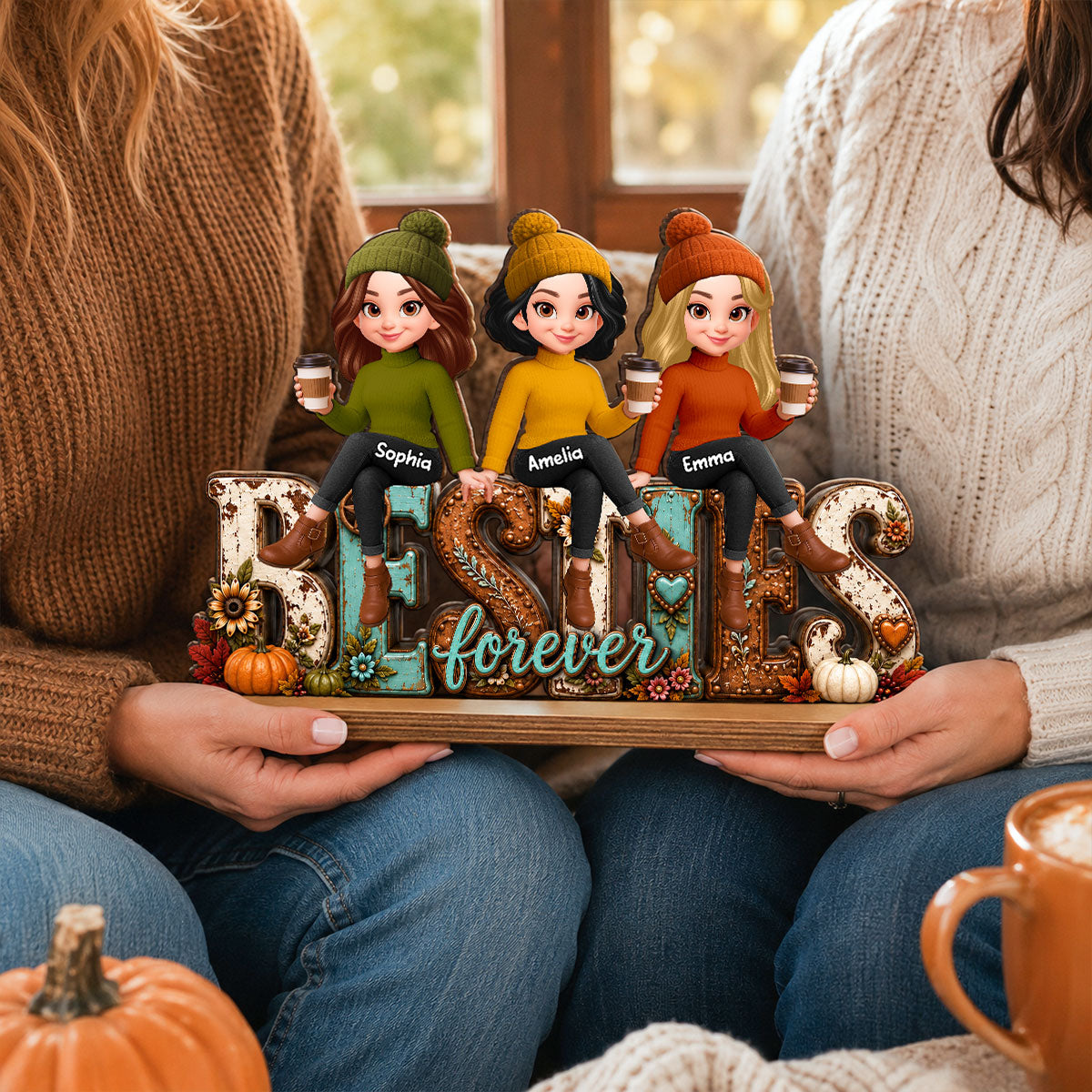Western Besties Cozy Fall Vibe - Personalized 2-Layered Wooden Plaque - Fall Gift for Best Friends