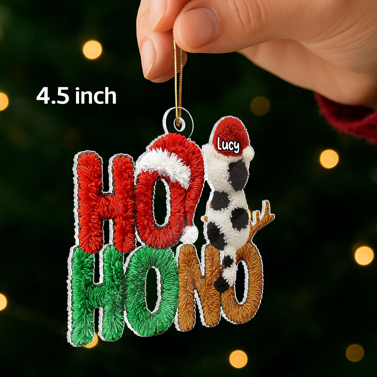 Ho Ho No Funny Cat Latch Hook Yarn Faux - Personalized Acrylic Ornament - Christmas Gift for Cat Moms, Cat Dads