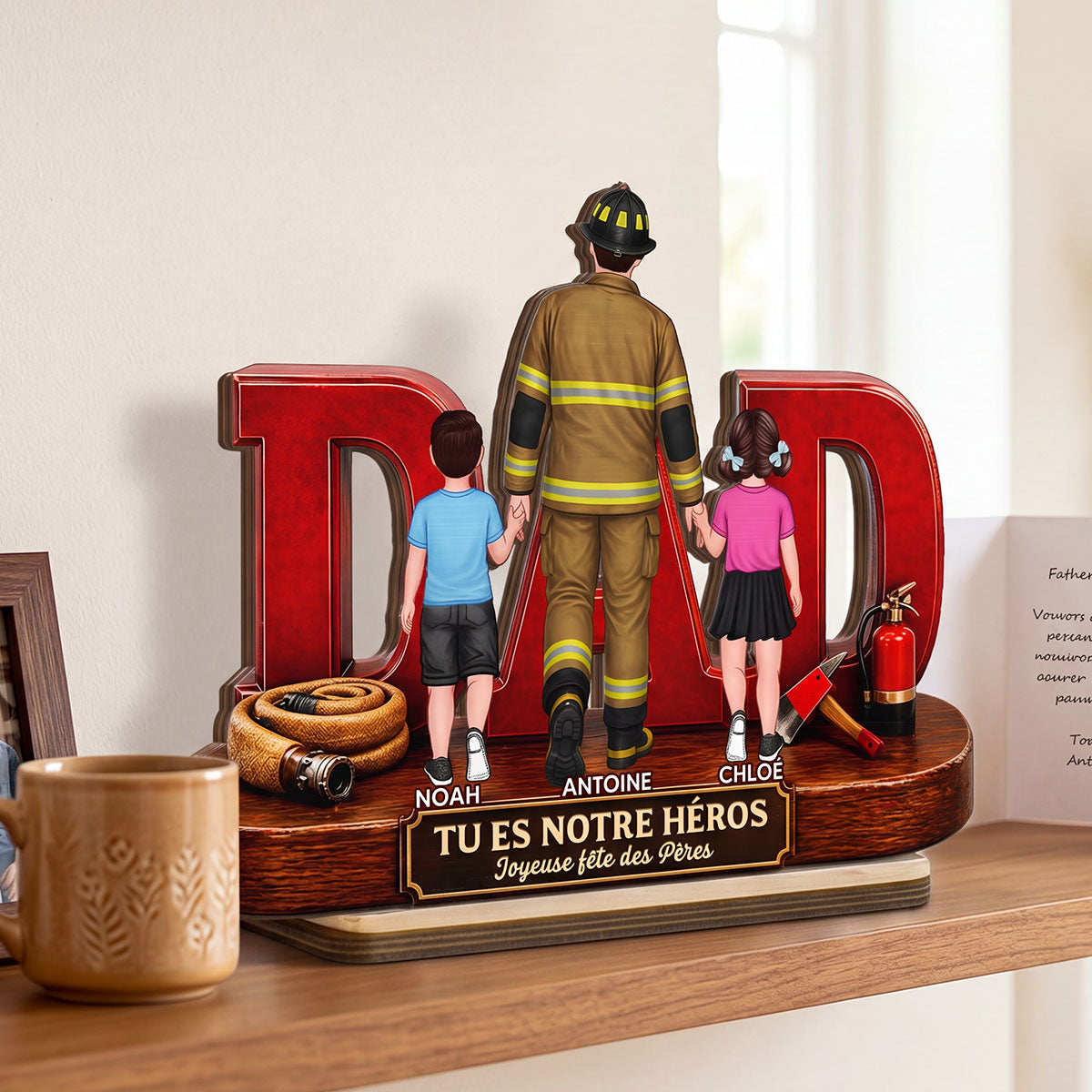 Papa pompier fier - Plaque en bois personnalisée à 2 couches - Cadeau de fête des Pères pour papa, mari