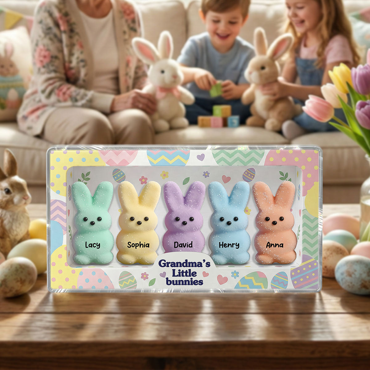 Easter Grandma Little Bunnies - Personalized Acrylic Block Plaque - Easter Decor Gift For Grandma