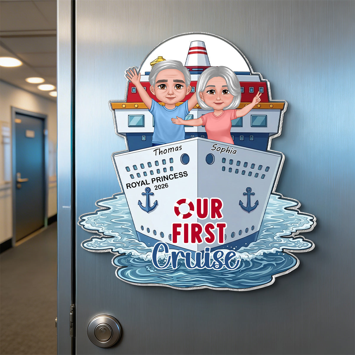 Our First Cruise Happy Couple - Personalized Cruise Ship Door Magnet - First Time Cruise Trip Keepsake