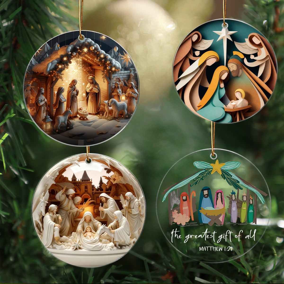 3D Effect Nativity Scene The Greatest Gift of All Religious Ornament - Acrylic Ornament