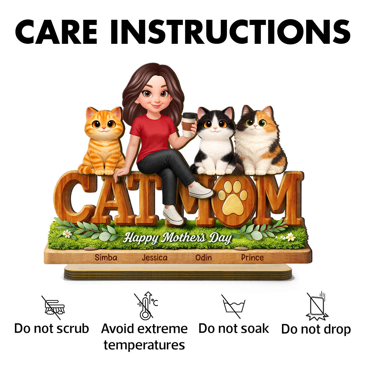Cat Mom Cute Fluffy Cats - Personalized 2-Layered Wooden Plaque - Mother's Day Gift For Cat Mom