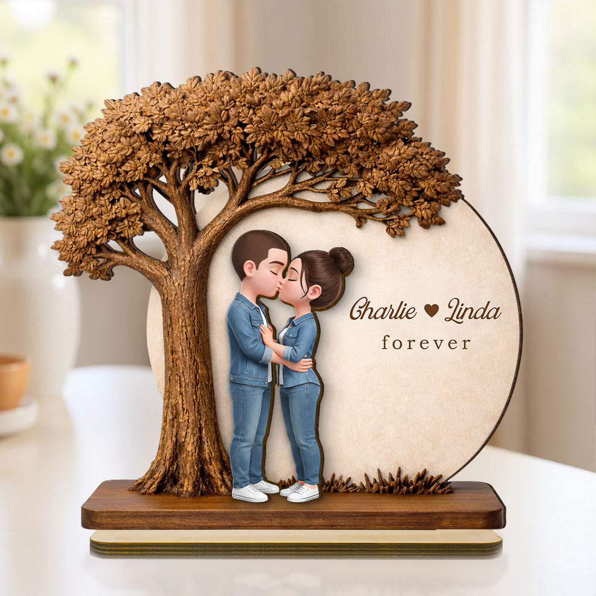 Romantic Couple Tree Love - Personalized 2-Layered Wooden Plaque - Anniversary, Valentine's Day Gift, Gift For Him, Gift For Her