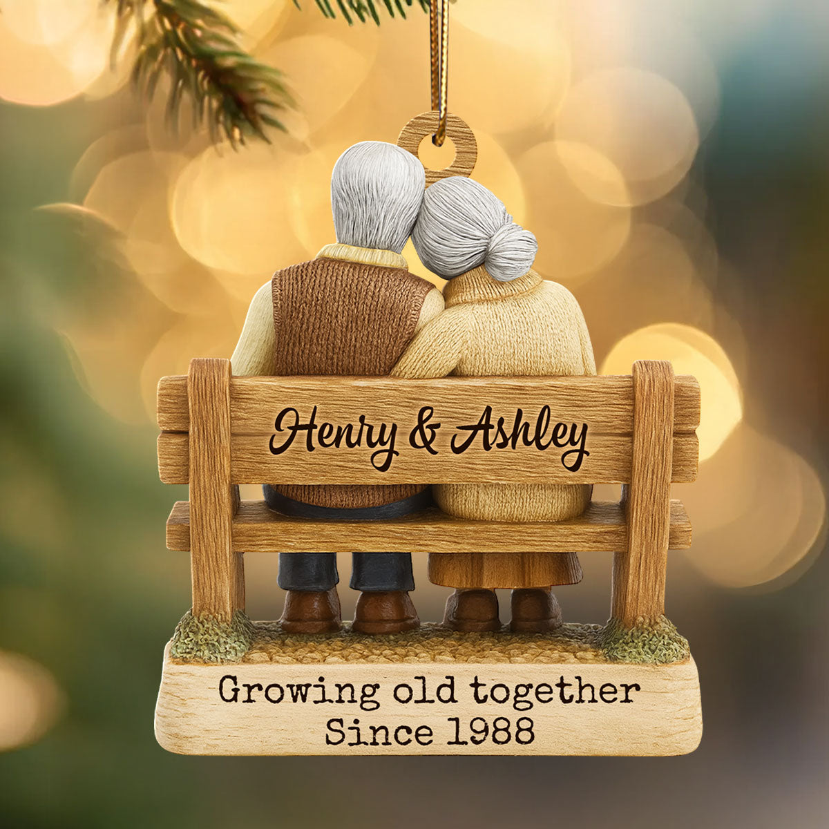 Couple Growing Old Together - Personalized Wooden Ornament - Anniversary Gift For Him, Gift For Parents, Grandparents Gift