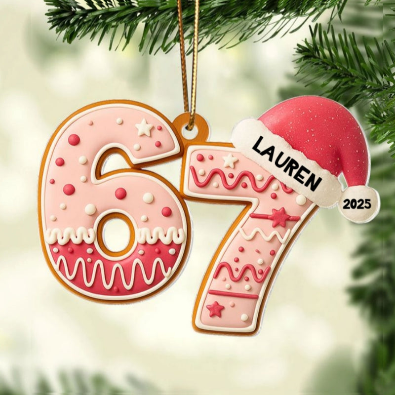 Custom Six Seven Cake Pattern - Personalized Acrylic Ornament - Teen Slang Funny Tree Decor, Funny Teen Grandkid Gift