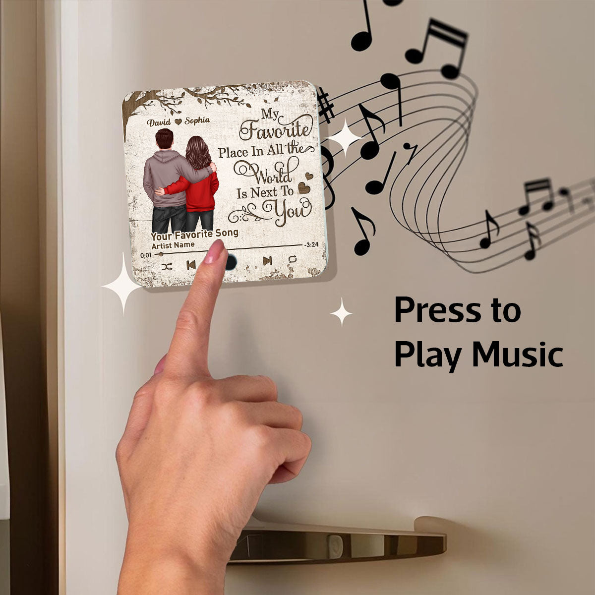Favorite Place In The World Couple Standing Back View - Personalized Music Fridge Magnet - Heartfelt Gift For Couple, For Him, For Her, Husband, Wife