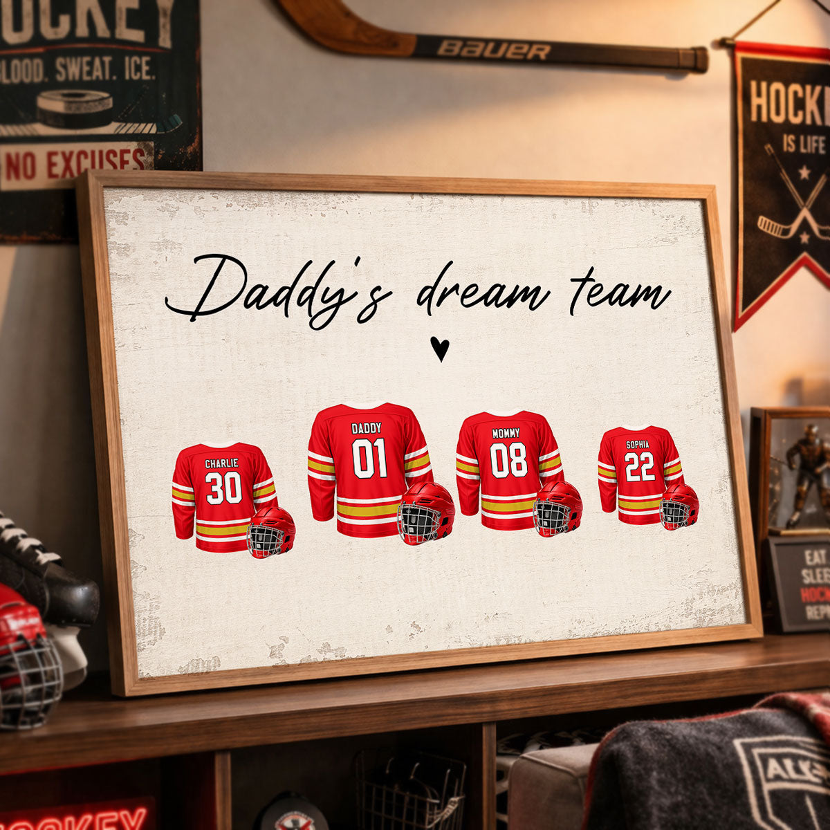 Daddy's Dream Team Hockey Family - Personalized Poster - Gift For Hockey Family
