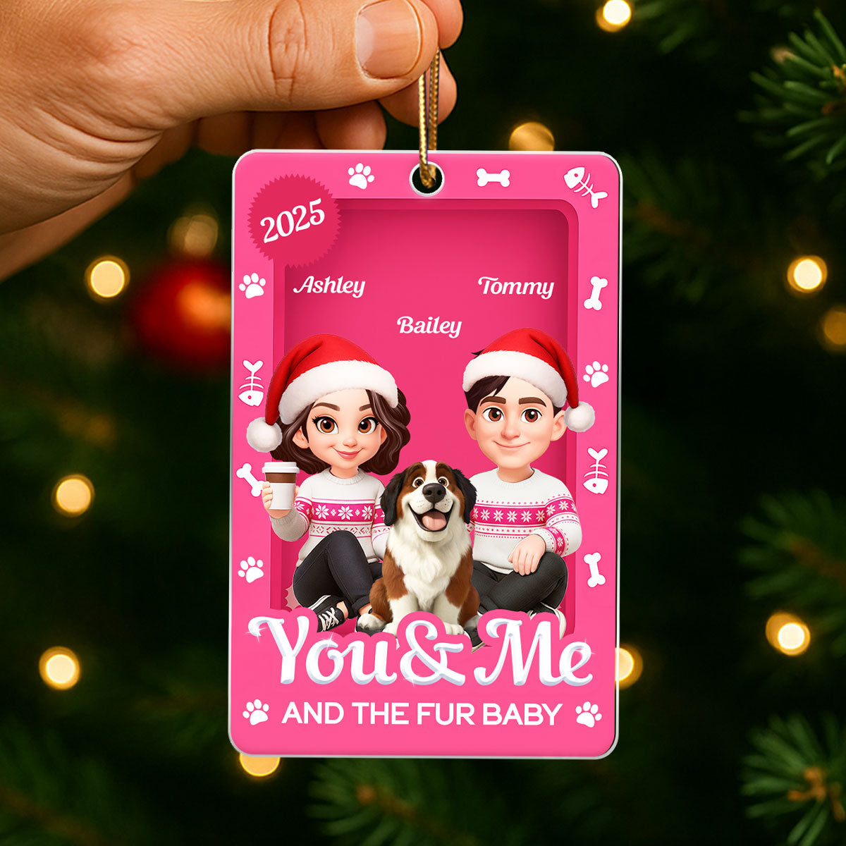 You & Me And The Fur Babies - Personalized Acrylic Ornament - Christmas Gift For Cat Lovers, Dog Lovers