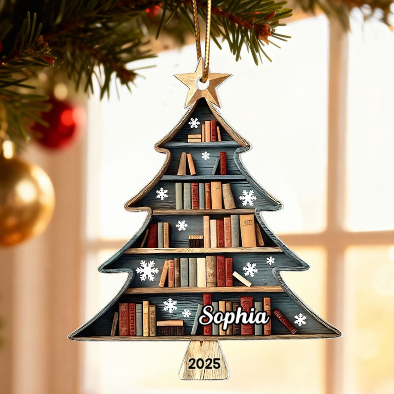 Christmas Book Tree - Personalized Acrylic Ornament - Christmas Gift For Book Lovers