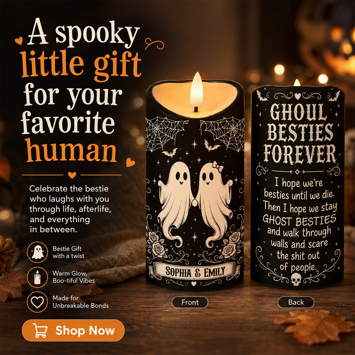 Ghoul Besties Forever Until We Die - Personalized LED Candle - Funny Work Bestie Gift, Halloween Keepsake For Best Friends