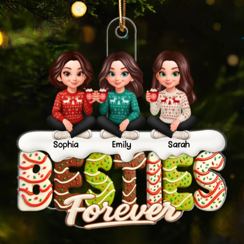 3D Effect Christmas Tree Cake Sisters Forever - Personalized Acrylic Ornament - Gift For Sisters