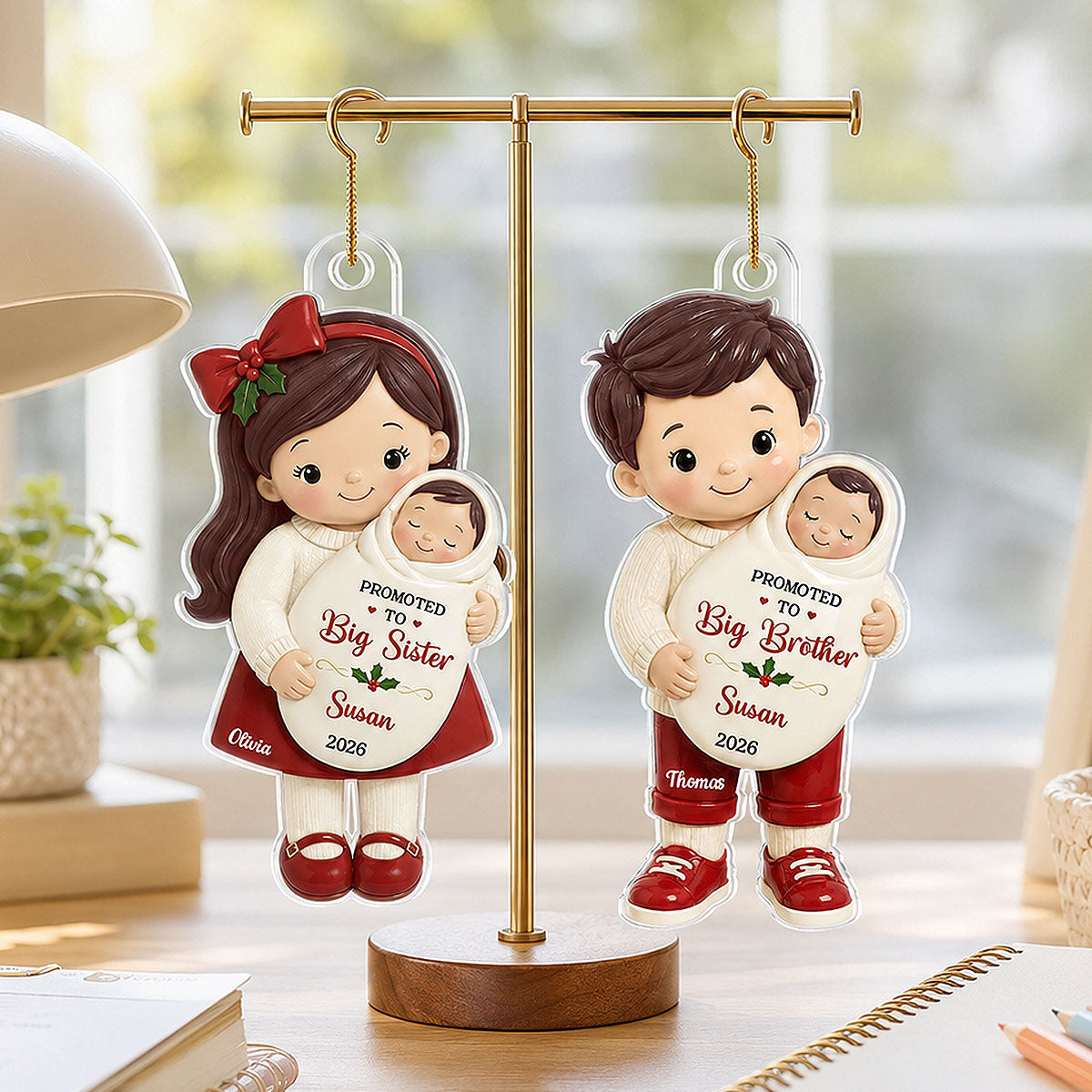 Promoted To Big Sibling Christmas Theme 2D Flat - Personalized Acrylic Ornament - New Big Brother, New Big Sister Gift