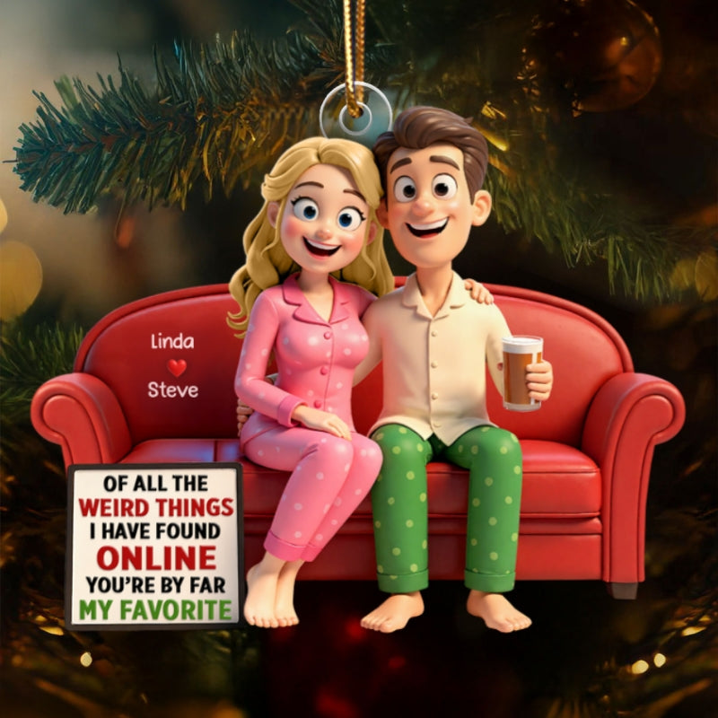 Of All the Weird Things Cartoon Couple - Personalized Acrylic Ornament - Christmas Gift for him, Gift for her