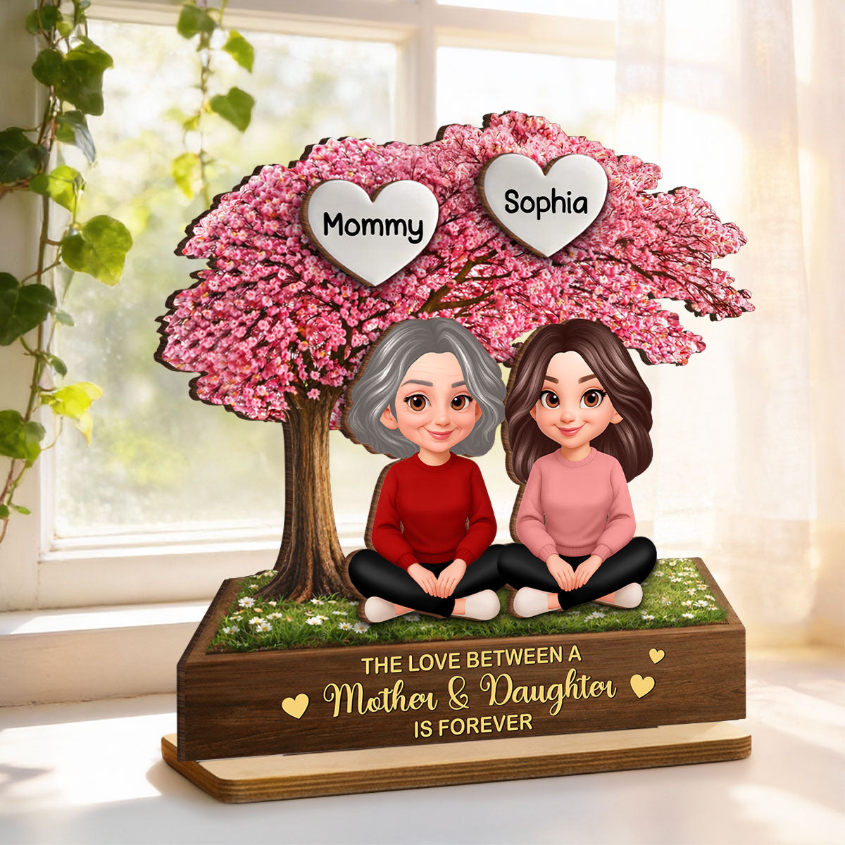 The Love Between Mother & Daughter is Forever - Personalized 2-Layered Wooden Plaque - Heartfelt Gift for Mom