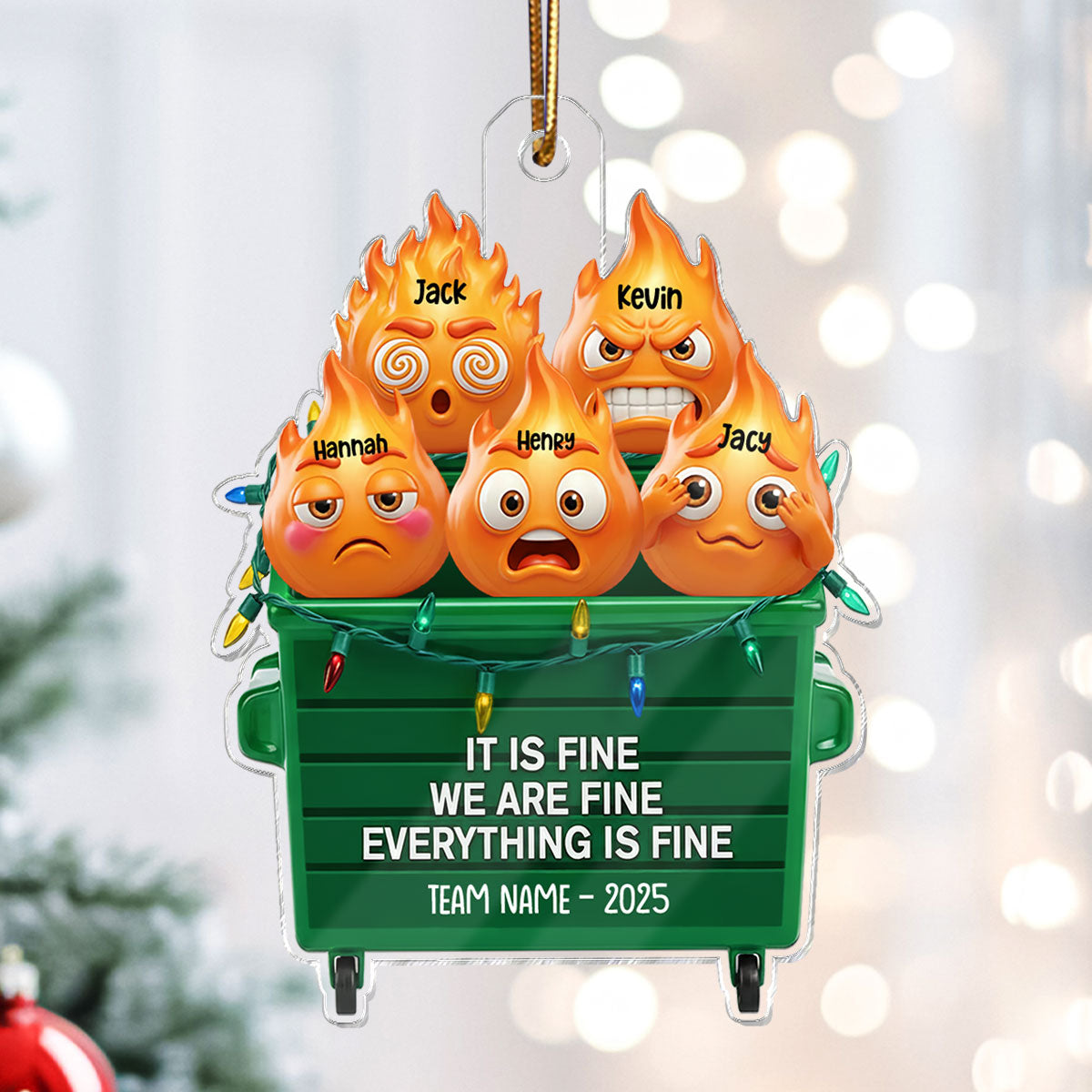 3D Effect Dumpster Fire Response Team - Personalized Acrylic Ornament - Funny Gift For Coworkers, Work Besties