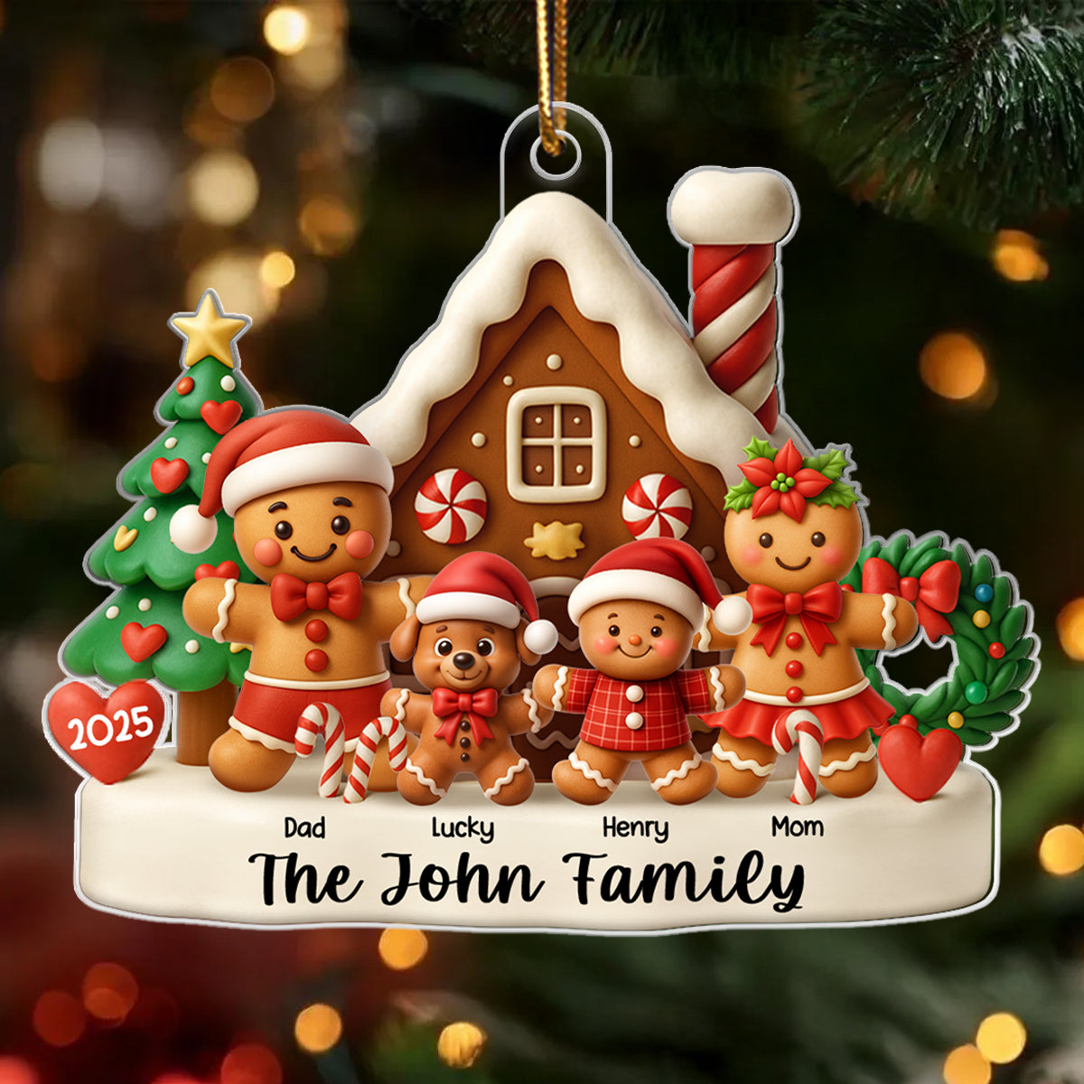 Gingerbread House Family - Personalized Acrylic Ornament - Christmas Decor for Family