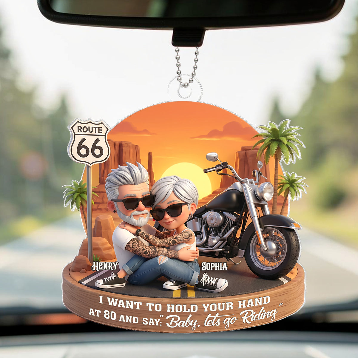 3D Effect Old Couple Baby Let's Go Riding  - Personalized Acrylic Car Hanger - Sentimental Gift for him, for her