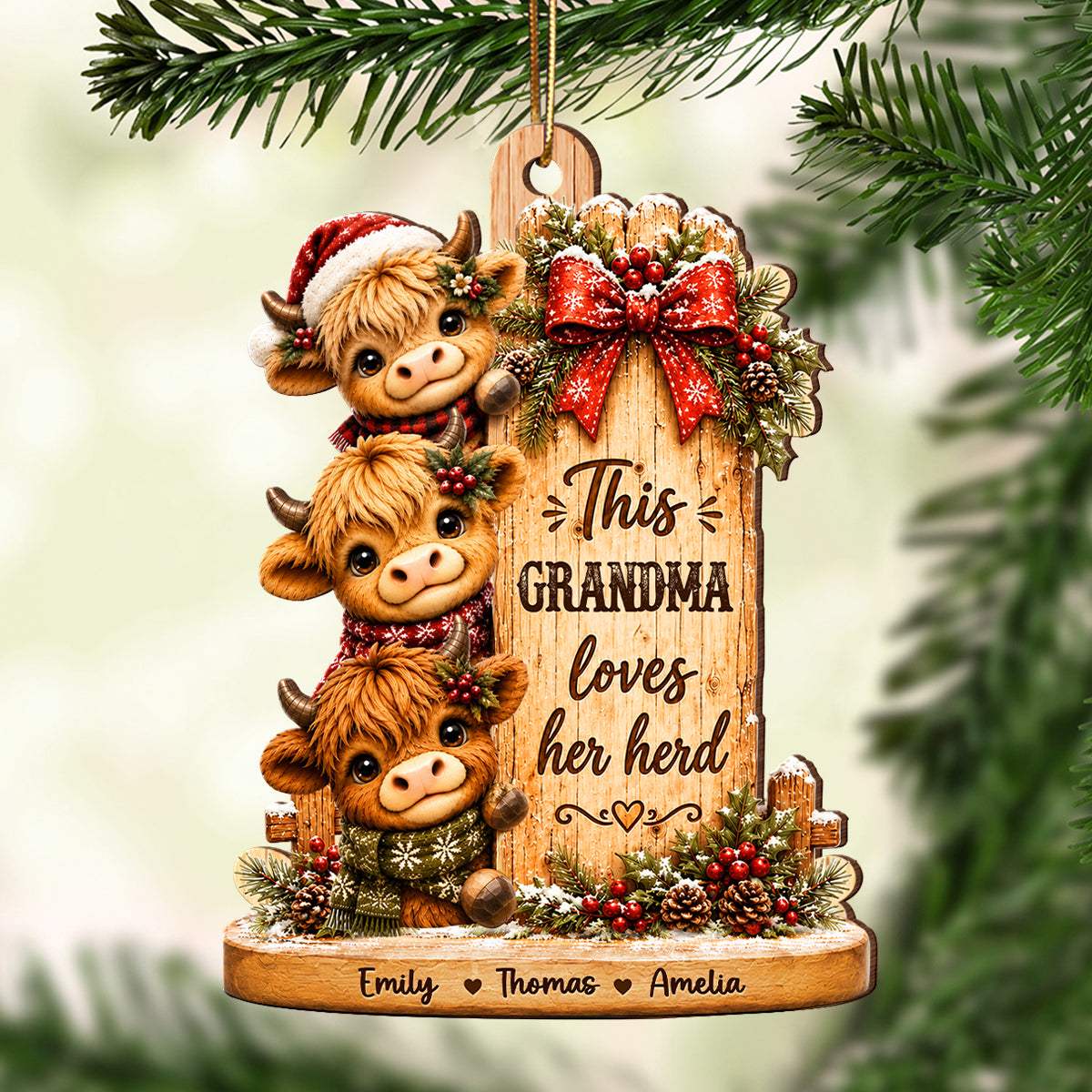 This Grandma Loves Her Herd - Personalized Wooden Ornament - Christmas Gift for Grandma
