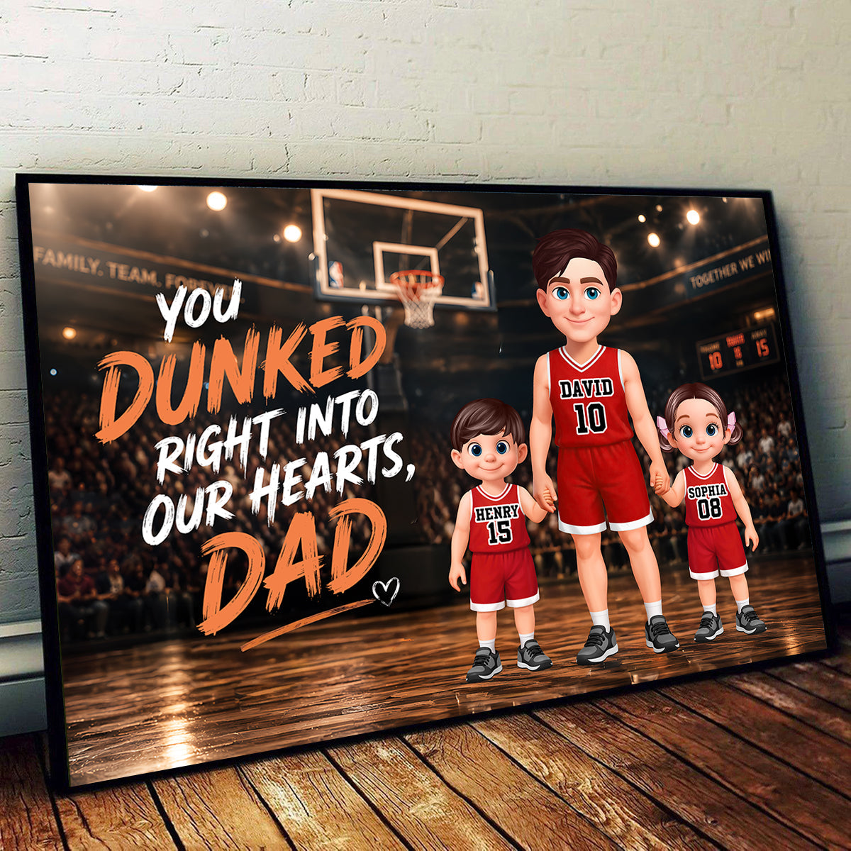 Basketball Dad & Kids Together - Personalized Poster - Father's Day Gift For Dad, Husband