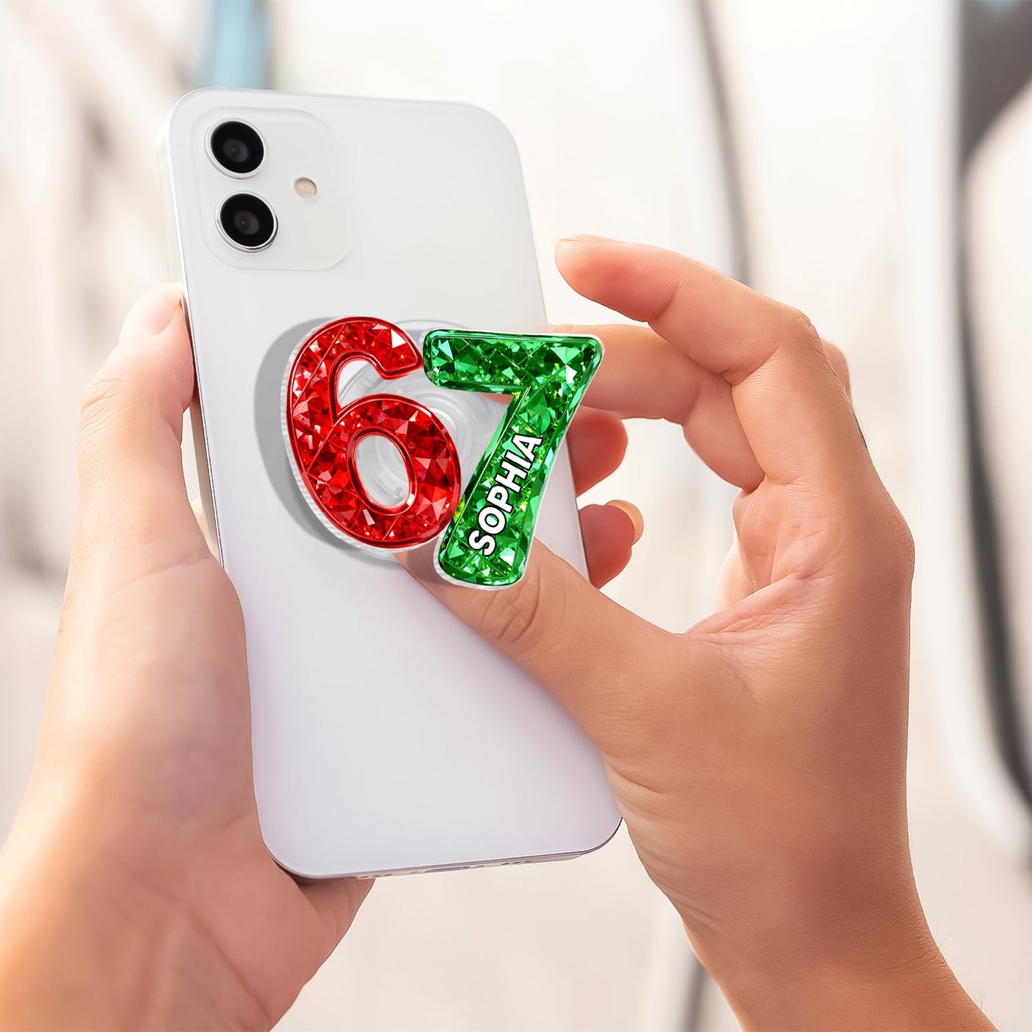 Custom Six Seven 3D Crystal Effect - Personalized Acrylic Magnetic Phone Grip - Teen Slang Funny Tree Decor, Funny Teen Grandkid Gift