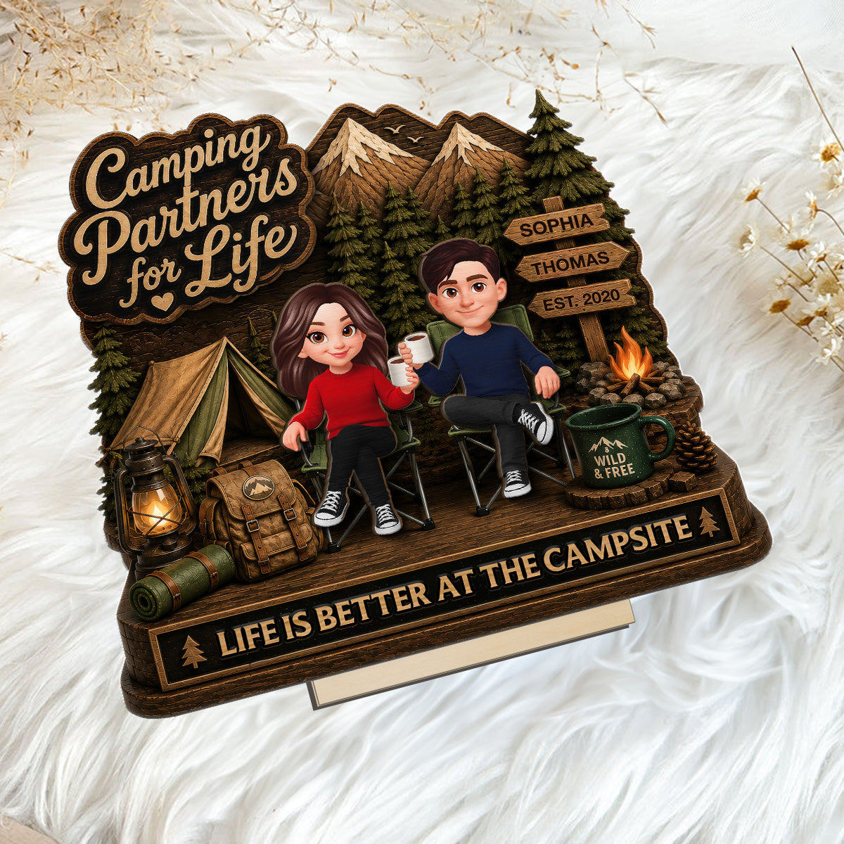 Camping Partners For Life 2D Flat - Personalized 2-Layered Wooden Plaque