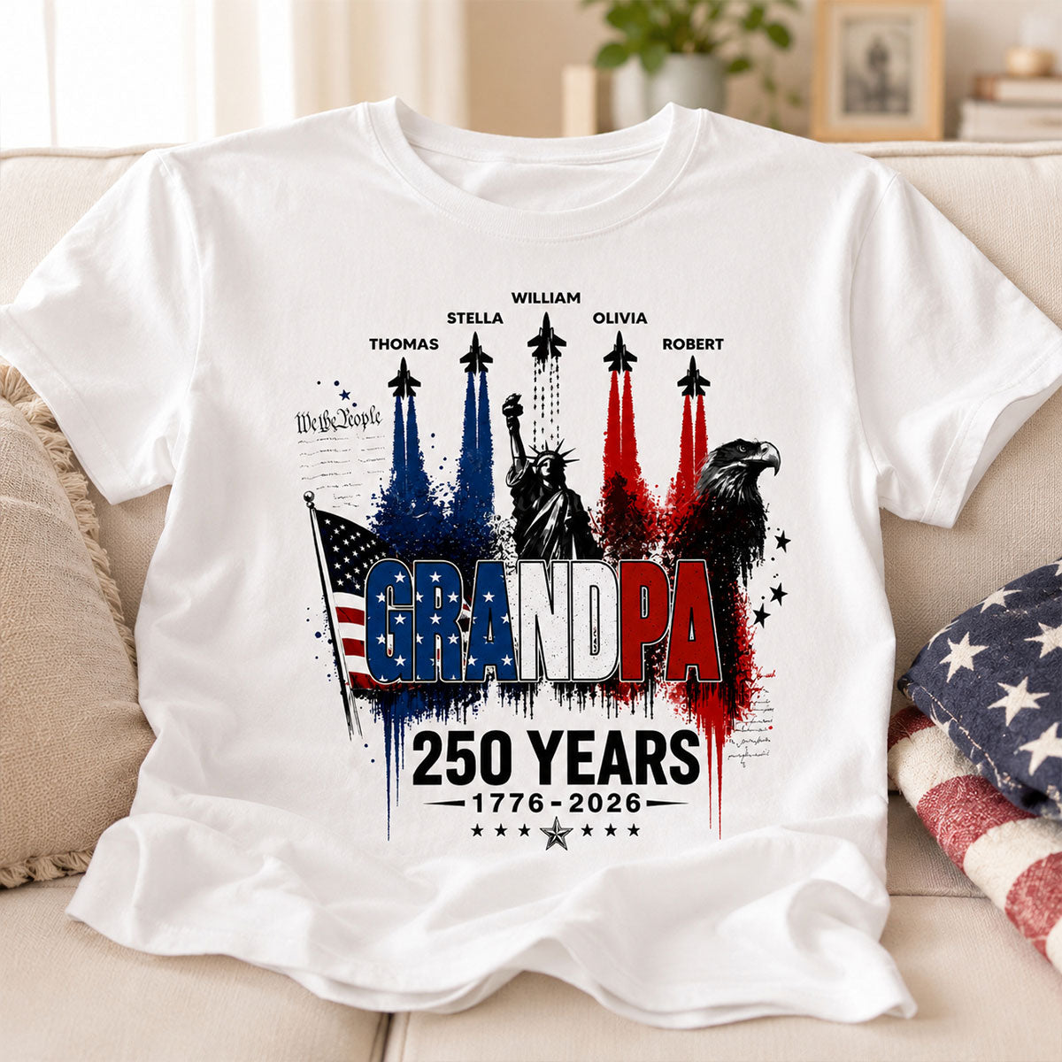 Strong Proud Grandpa Jet Fighter America 250th Anniversary - Personalized Shirt - Father's Day Gift For Dad, Grandpa