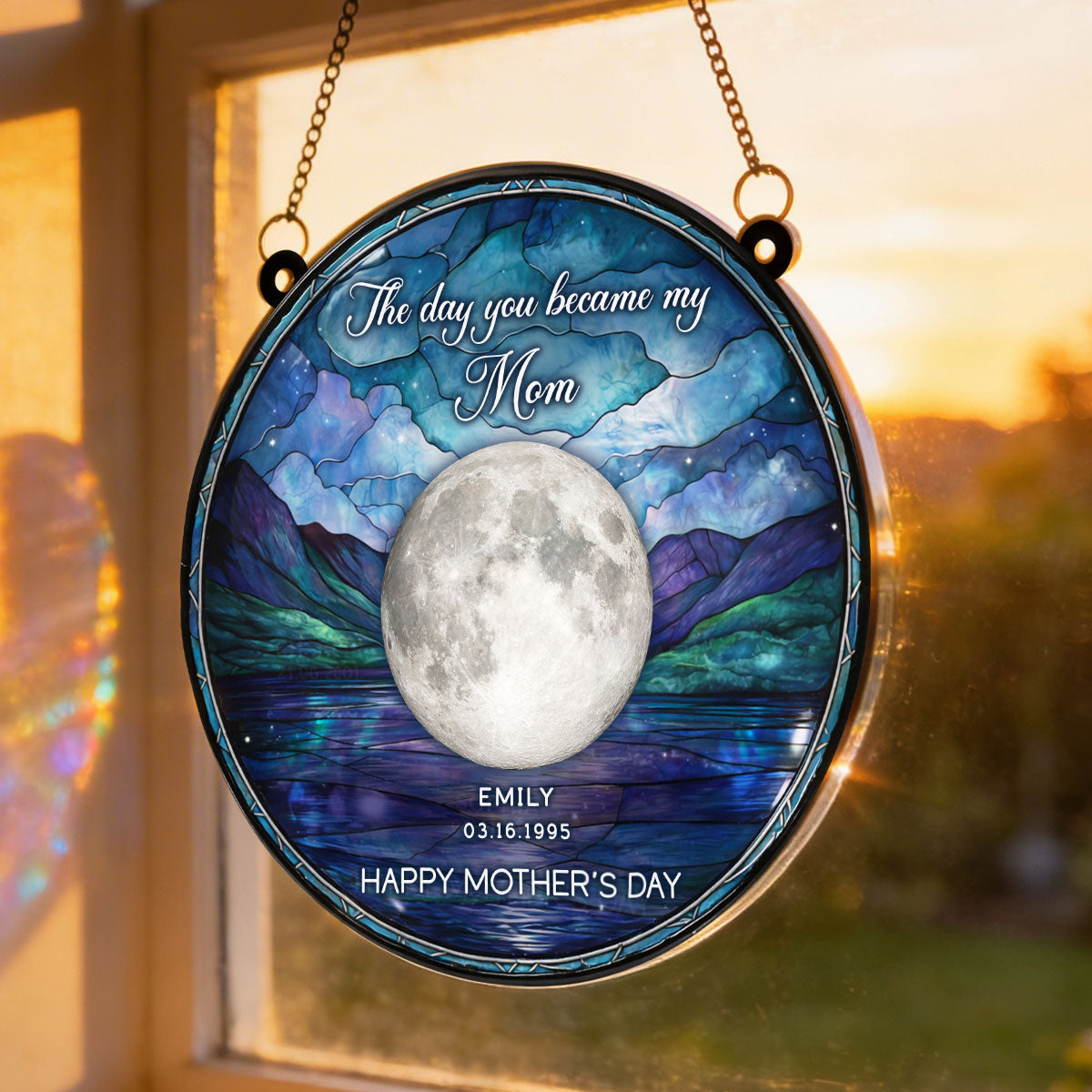 The Day You Became My Mom Custom Moon Phase by Date - Personalized Suncatcher - Heartfelt Mother's Day Gift for Mom