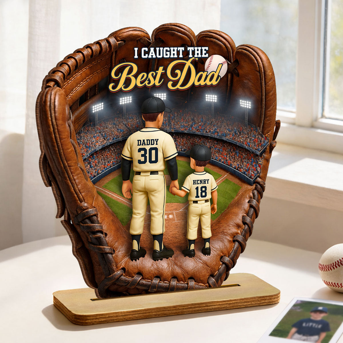 The Home Run Heart Baseball Dad Kids - Personalized 2-Layered Wooden Plaque - Gift For Dad