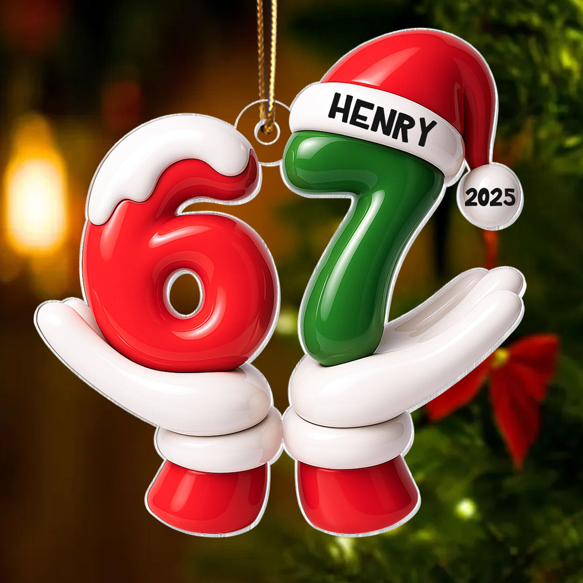 Santa Six Seven Viral Quote Gen Z Tiktok Trend - Personalized Acrylic Ornament - Christmas Gift for Kid, Grandkids