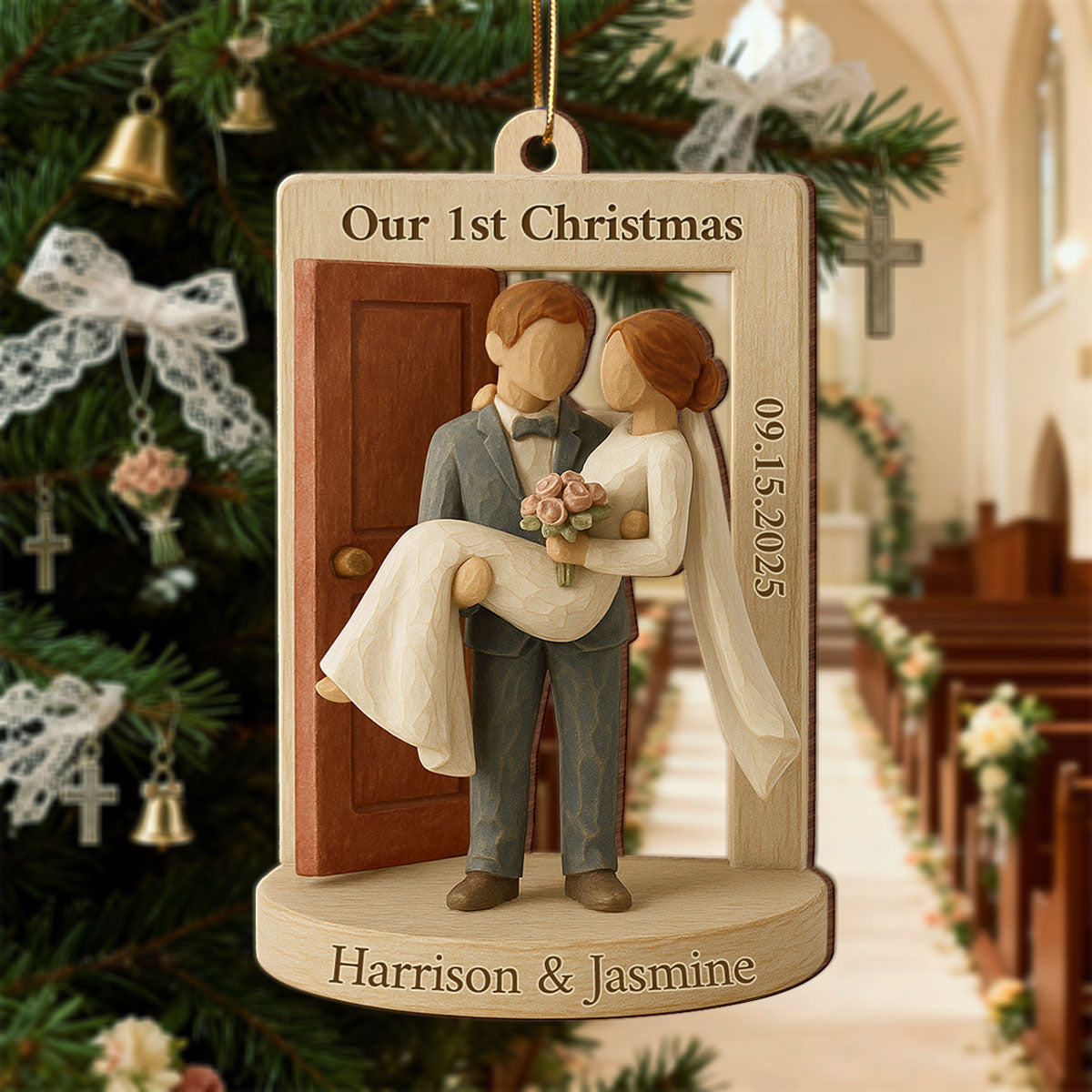 3D Effect Groom Carrying Bride Threshold Door - Personalized Wooden Ornament - Wedding Couple Threshold | Just Married Newlyweds Marriage Keepsake