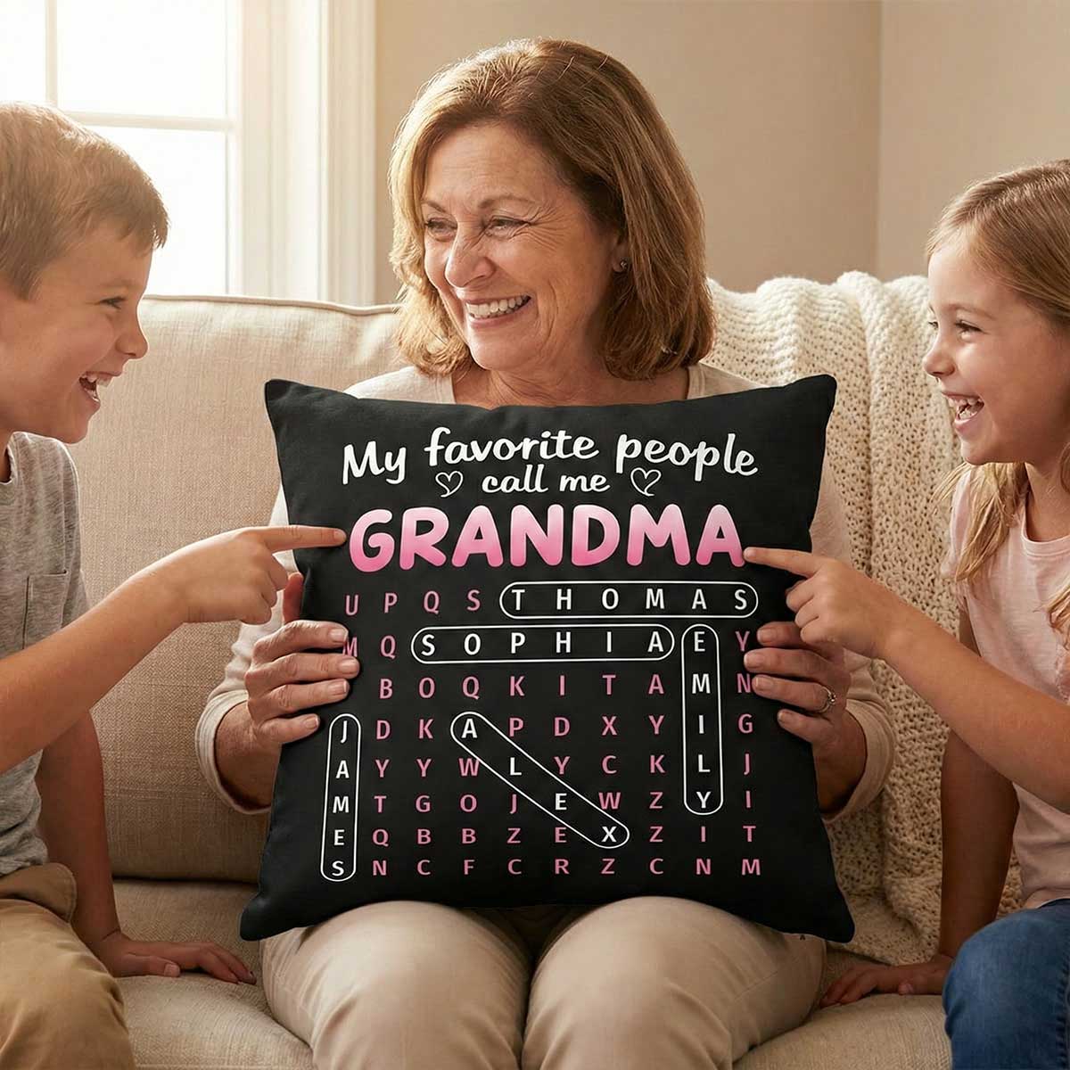 Favorite People Call Me Grandma Word Search Puzzle - Personalized Pillow - Mother's Day Gift For Grandma