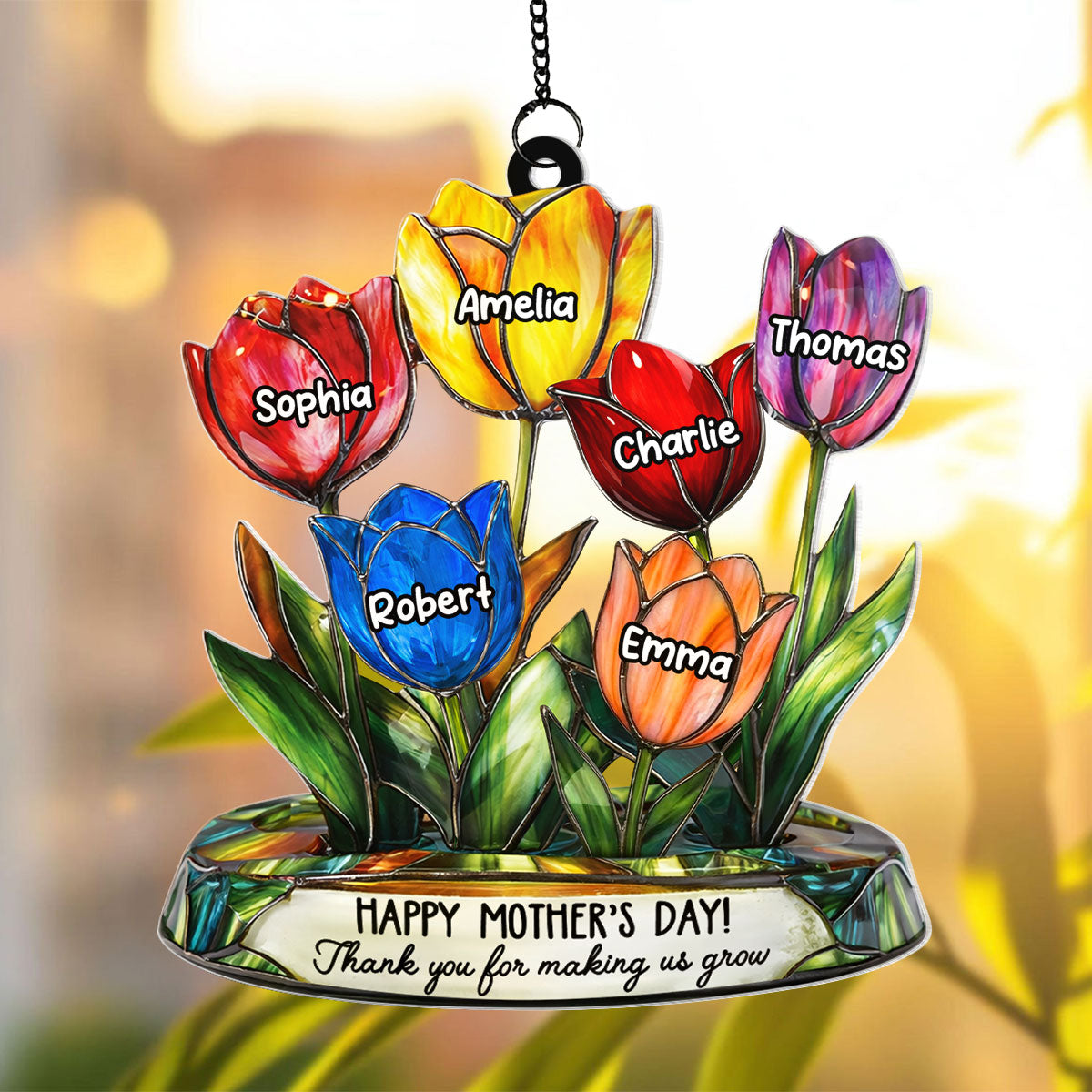 Thank You for Helping Us Grow Tulip Flowers - Personalized Suncatcher - Heartfelt Mother's Day Gift for Grandma, Mom