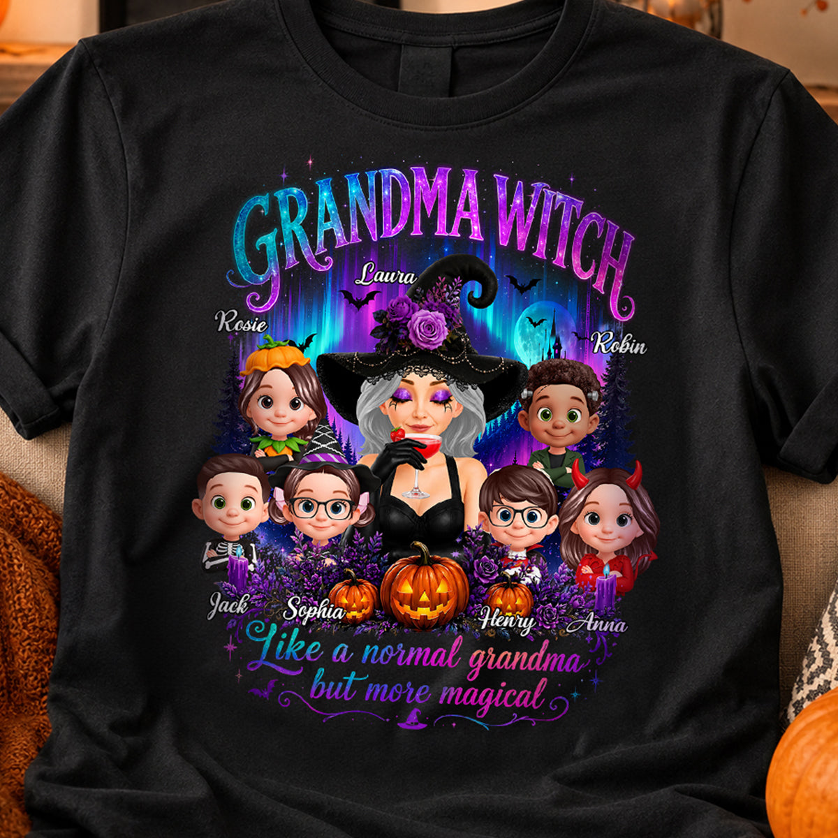 Grandma Witch More Magical Neon Light - Personalized Shirt - Trendy Halloween Tee for Grandma