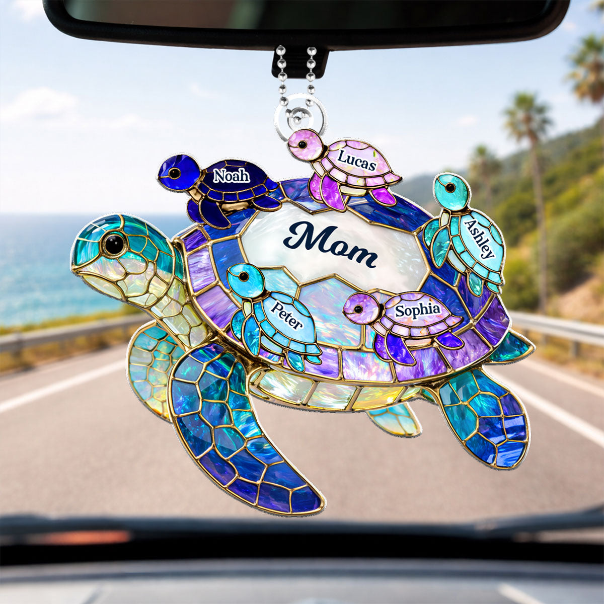 Mom Grandma Sea Turtle - Personalized Acrylic Car Hanger - Mother's Day Gift for Her