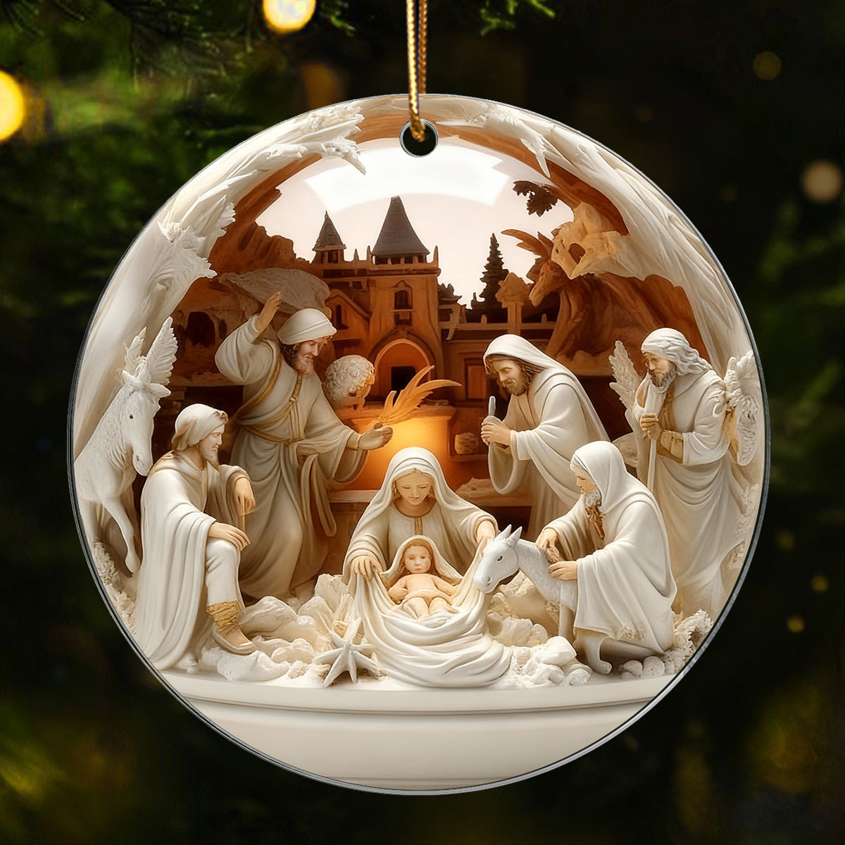 3D Effect Nativity Scene The Greatest Gift of All Religious Ornament - Acrylic Ornament
